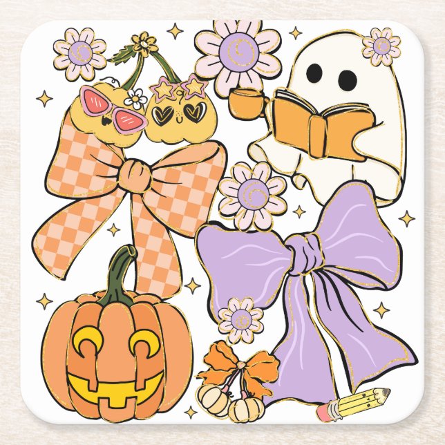 Spooky Teacher Halloween Square Paper Coaster (Front)
