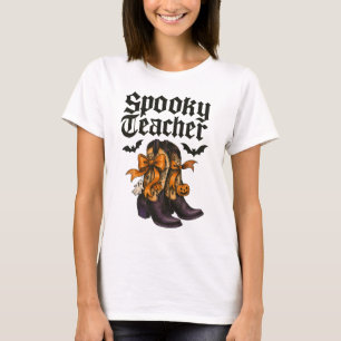 Spooky Teacher Halloween Western Cowboy Boots T-Shirt