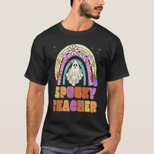 Spooky Teacher Retro Spooky Floral Ghost Hippie Ha T-Shirt