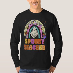 Spooky Teacher Retro Spooky Floral Ghost Hippie Ha T-Shirt