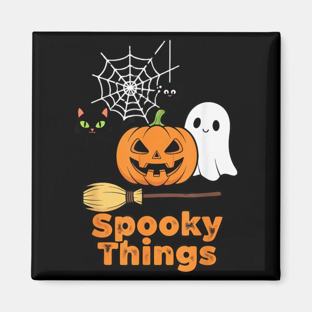 Spooky Things Cute Halloween Pumpkin Ghost Black Magnet (Front)