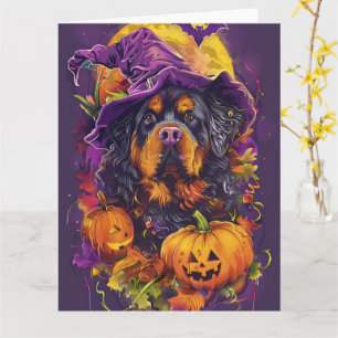 Spooky Tibetan Mastiff Dog Halloween Witch Pumpkin Card