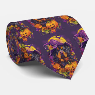 Spooky Tibetan Mastiff Dog Halloween Witch Pumpkin Tie