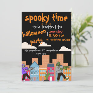 Spooky time, zombie halloween party invitation