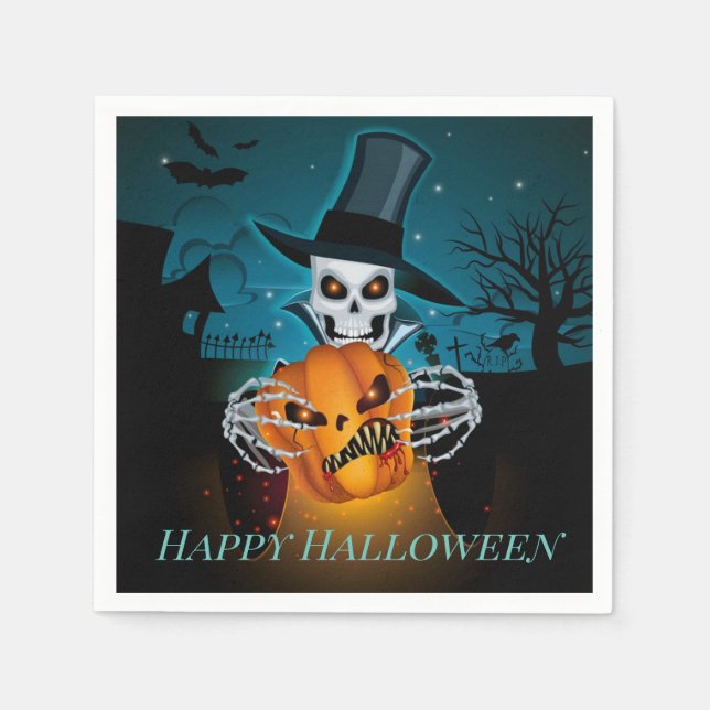 Spooky Top Hat Skeleton Napkin (Front)