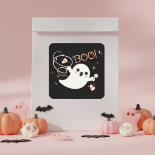 Spooky Treats Friendly Ghosts BOO ID1325 Square Sticker