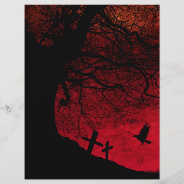 Spooky Tree and Cemetery Halloween Scrapbook Paper (Front)