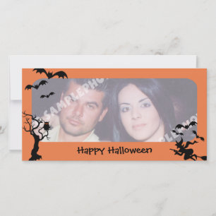 Spooky Tree, Bats and Witch Halloween Photo Cards