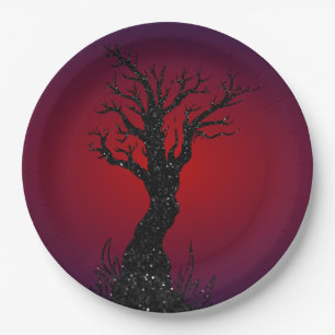 Spooky Tree Glitter Halloween Paper Plate