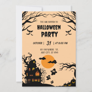 Spooky Tree & Haunted House Halloween Party Invitation