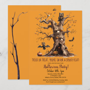 Spooky Tree Owl Bats Pumpkins Halloween Party  Invitation