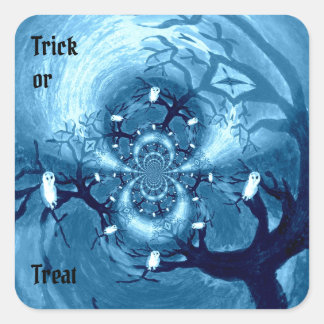Spooky Tree Owls Trick or Treat Custom Square Sticker