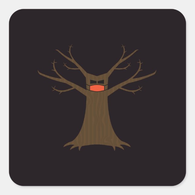 Spooky Tree Wearing A Face Mask Sticker (Front)