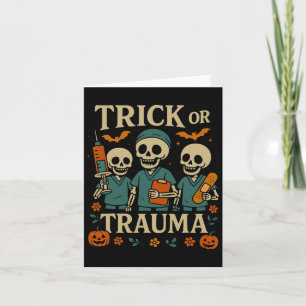 Spooky Trick Or Trauma Skeleton Pumpkin Halloween  Card