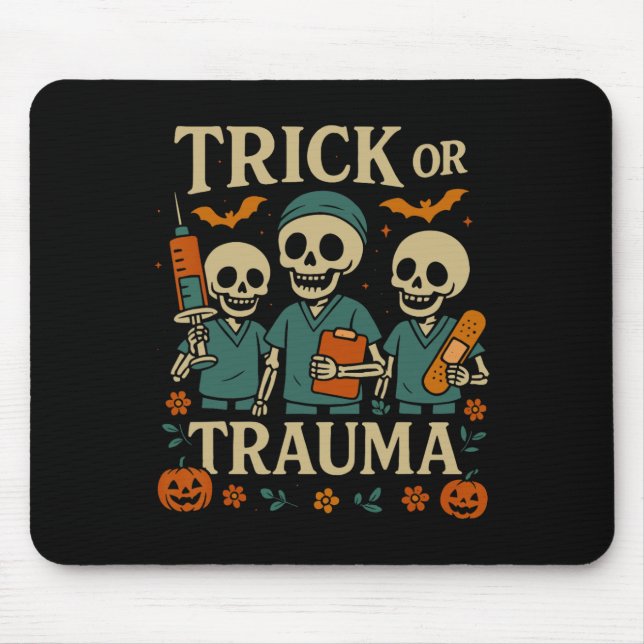 Spooky Trick Or Trauma Skeleton Pumpkin Halloween  Mouse Pad (Front)