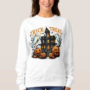 Spooky trick-or-treat at an old mansion sweatshirt