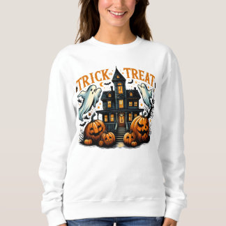 Spooky trick-or-treat at an old mansion sweatshirt