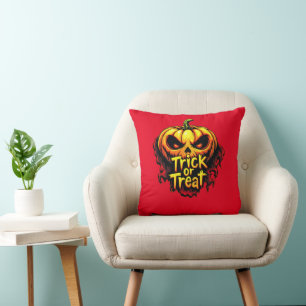 Spooky "Trick or Treat" Pumpkin Halloween Art Cushion