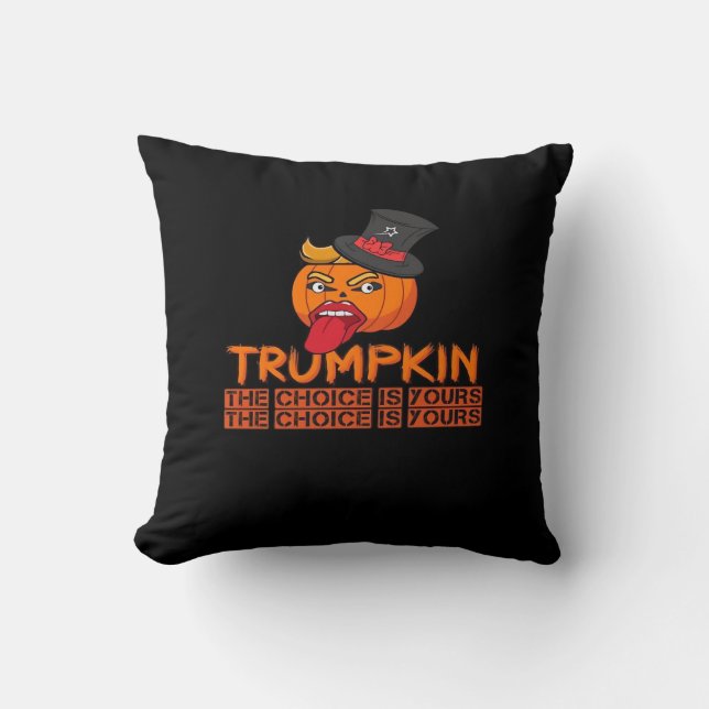 Spooky Trumpkin Halloween Top Hat & Tongue Out– Is Cushion (Front)