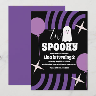 Spooky Two Groovy Halloween Ghost Party Black Invitation