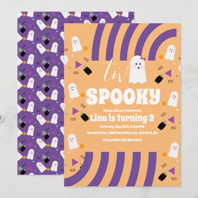 Spooky Two Groovy Letters Halloween Ghost Party In Invitation (Front/Back)