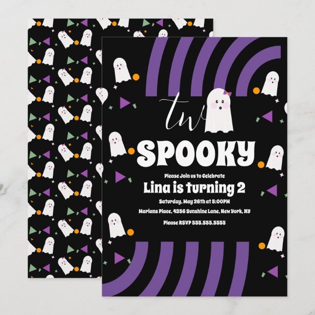 Spooky Two Groovy Letters Halloween Ghost Party Invitation (Front/Back)