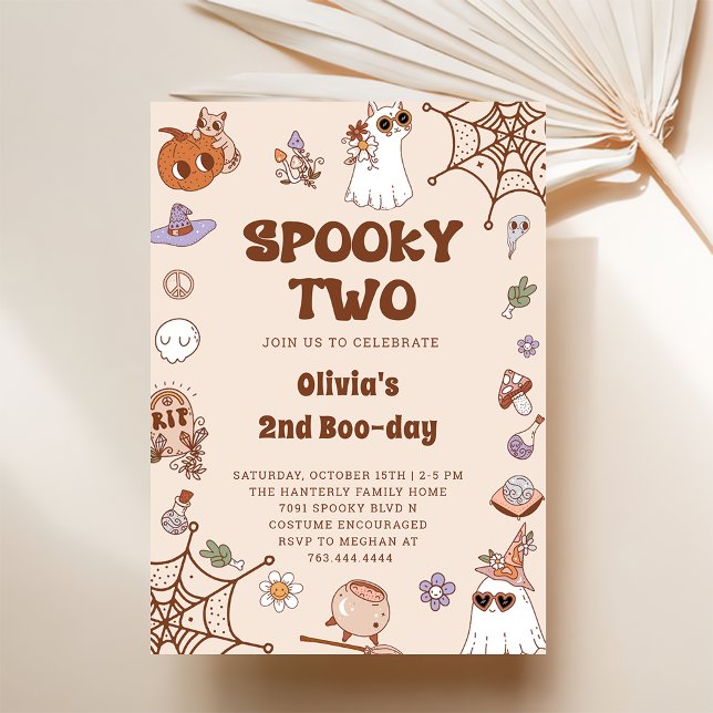 Spooky Two Halloween Cute Ghost 2nd Birthday  Invitation (Creator Uploaded)