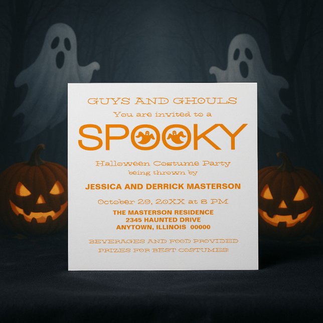 Spooky Typography Halloween Party | White Orange Invitation (White and Orange Spooky Typography Halloween Party Invitation)