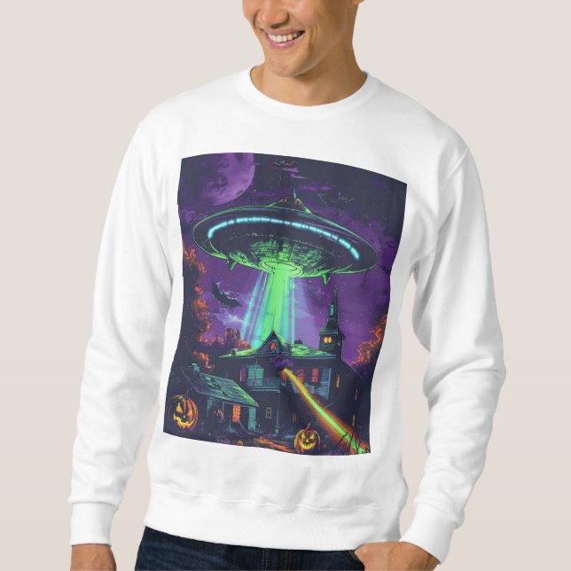 Spooky UFO Halloween Sweatshirt – Alien Abduction (Front)