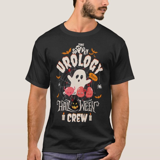 Spooky Urology Halloween Crew Cute Ghost Nurse Stu T-Shirt (Front)