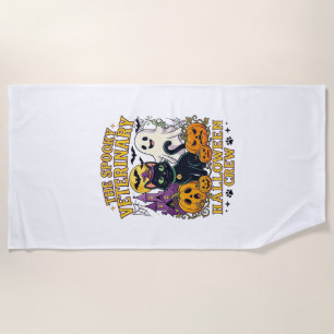 Spooky Veterinary Halloween Crew Black Cat Ghost P Beach Towel