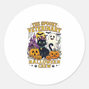 Spooky Veterinary Halloween Crew Black Cat Ghost P Classic Round Sticker