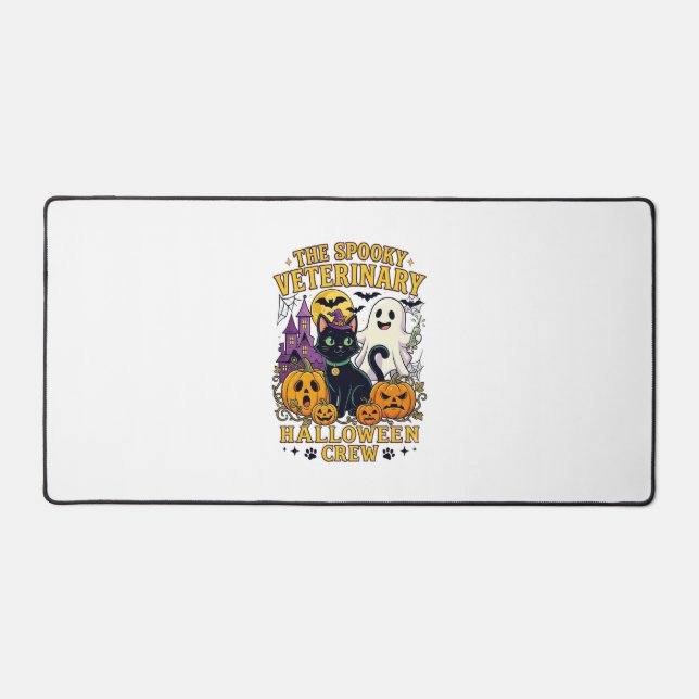 Spooky Veterinary Halloween Crew Black Cat Ghost P Desk Mat (Front)