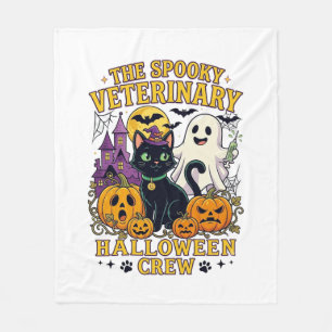 Spooky Veterinary Halloween Crew Black Cat Ghost P Fleece Blanket
