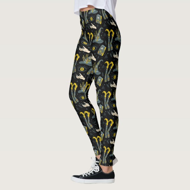 Spooky vibe colourful halloween symbols pattern leggings (Left)
