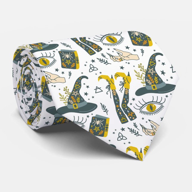 Spooky vibe colourful halloween symbols pattern tie (Rolled)