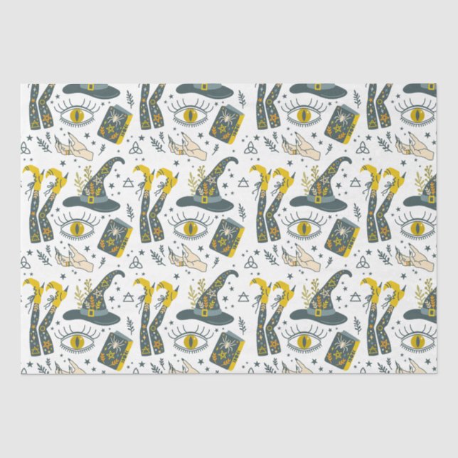 Spooky vibe colourful halloween symbols pattern tissue paper (Front)