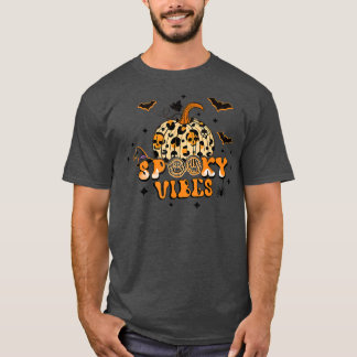 Spooky Vibes Autumn Pumpkin Leopard Hat Witches Ha T-Shirt