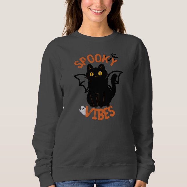 Spooky Vibes Cat Face Halloween  Sweatshirt (Front)