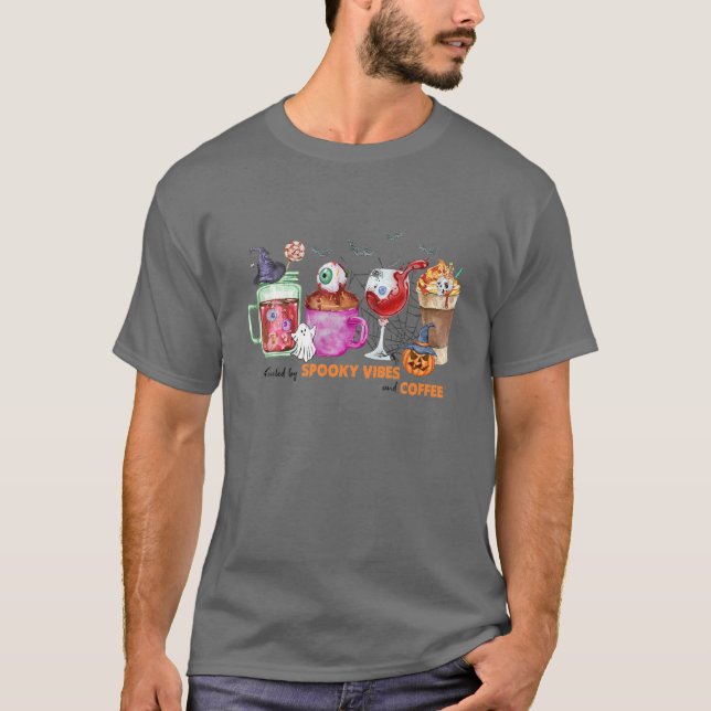 Spooky Vibes Coffee Pumpkin Halloween Thanksgiving T-Shirt (Front)