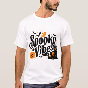 Spooky Vibes Cute Ghost Pumpkin Haunted House Art T-Shirt