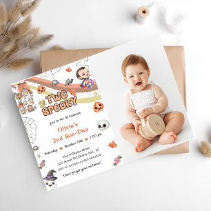 Spooky Vibes Cute Halloween First Birthday Photo Invitation
