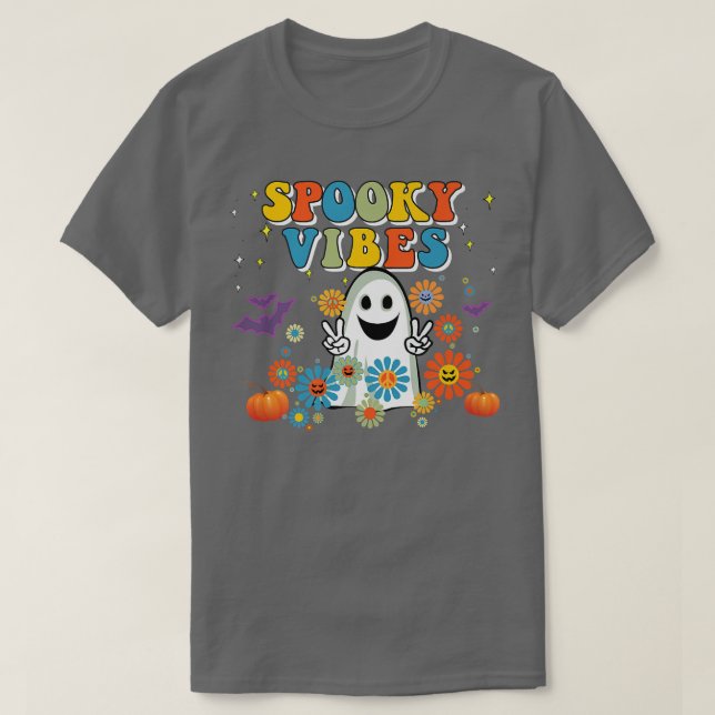 Spooky Vibes Cute Halloween Peace 70s Retro Premiu T-Shirt (Design Front)