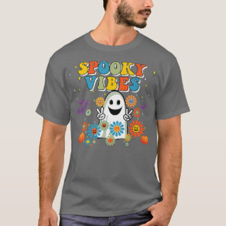 Spooky Vibes Cute Halloween Peace 70s Retro Premiu T-Shirt