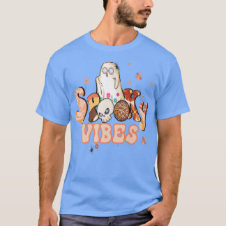 Spooky Vibes Flower Power Retro Hippy Ghost Hallow T-Shirt