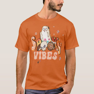 Spooky Vibes Flower Power Retro Hippy Ghost Hallow T-Shirt