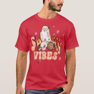 Spooky Vibes Flower Power Retro Hippy Ghost Hallow T-Shirt