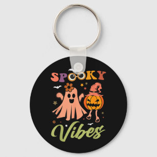 Spooky Vibes Ghost And Pumpkin Halloween Funny Key Ring