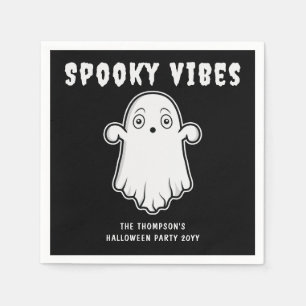 Spooky Vibes Ghost Halloween Black And White Napkin