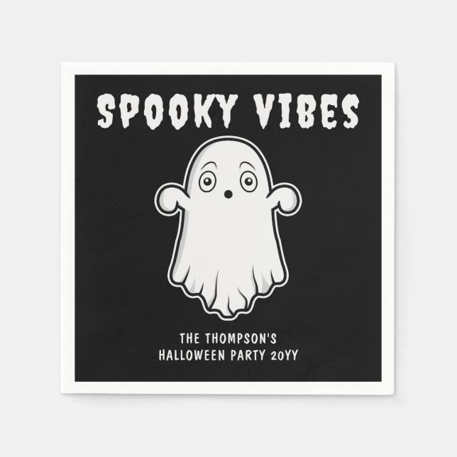 Spooky Vibes Ghost Halloween Black And White Napkin (Front)